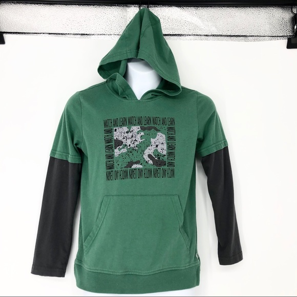 Xersion Boys 8 Green & Gray Hooded Long Sleeve Top - Picture 2 of 7
